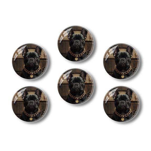 Glass Refrigerator Magnet 6Pcs Magnetic Fridge Sticker,Decor for Kitchen,Whiteboard,Cabinet,Adorable Black French Bulldog