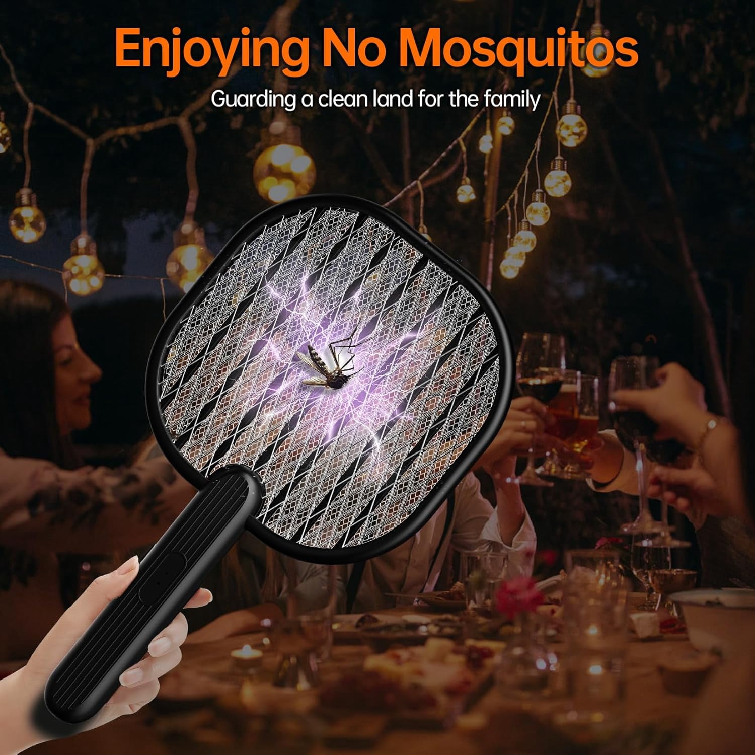 Electric Fly Swatter Bug Zapper: 3500V Mosquito Killer Racket with USB Rechargeable Insect Trap Pest Control Handheld Lightweight 5-Layer Safety Mesh for Indoor Home Office Backyard Patio Camping