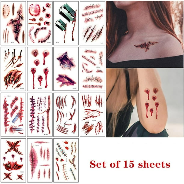 Tatuaje De Cicatriz De Halloween, Tatuaje Temporal De Cosplay, Pegatinas De Tatuaje Impermeables Para Heridas Para Cara, Brazos, Piernas Yuarrent HA046234-06