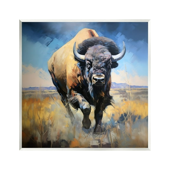 Stupell Industries Bison in Country Field Animals & Insects Painting Unframed Art Print Wall Art, 12 x 12