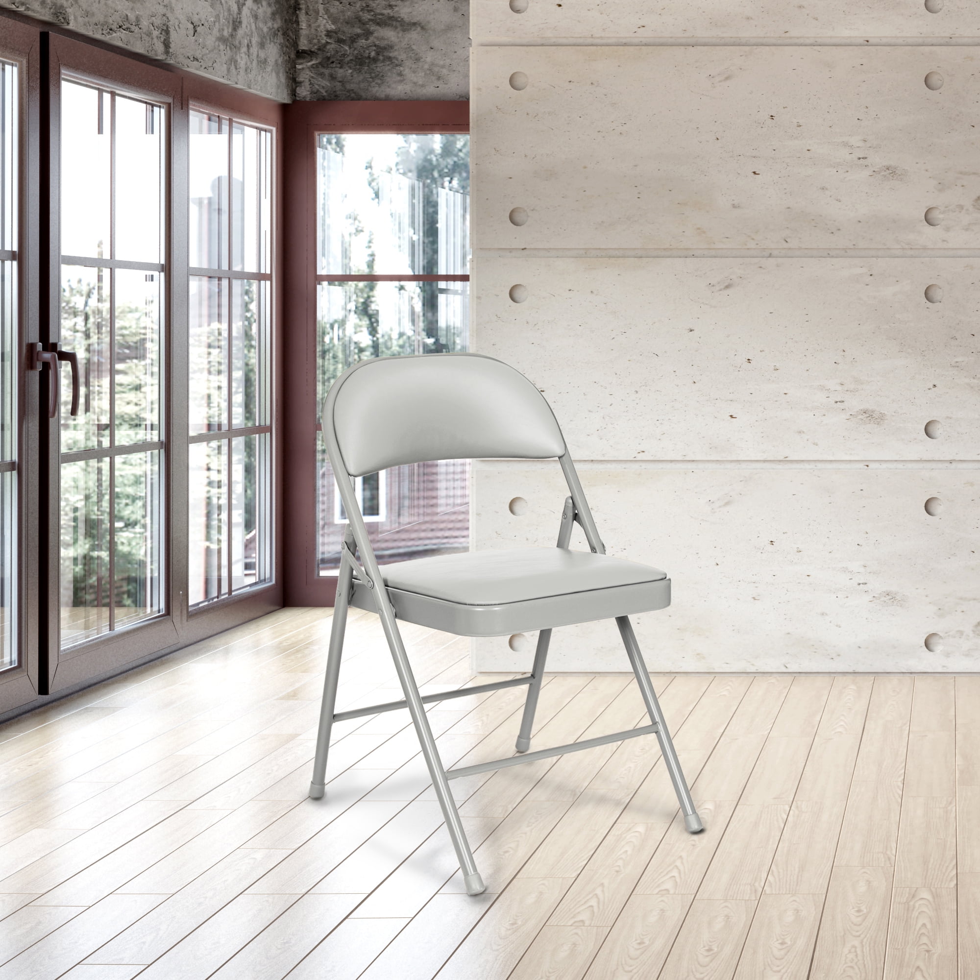 Hampden Furnishings Bernadine Collection Basics Vinyl Folding Chair, Grey, Pack of 4