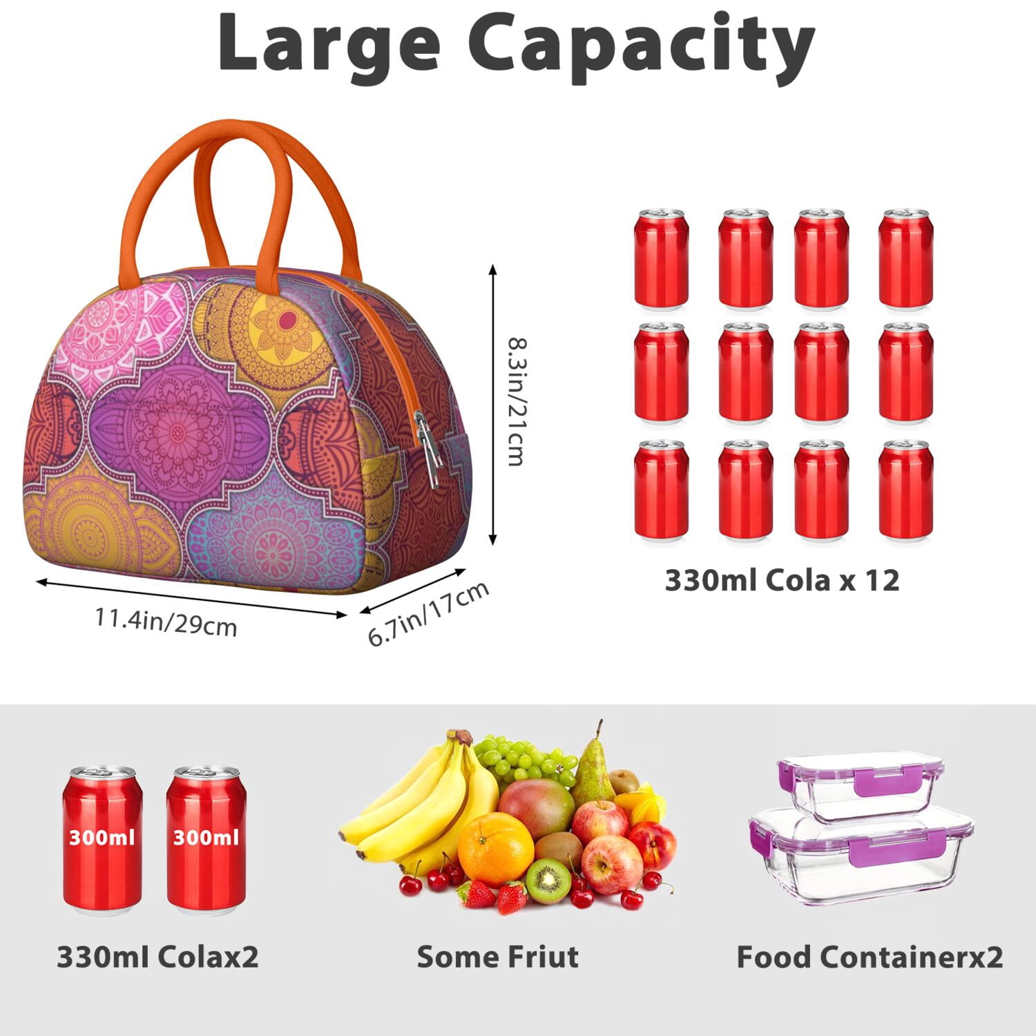 Boho Floral Lunch Bag for Women, Insulated Vintage Lunch Tote with Earthy Tribal Folk Style, Colorful Leakproof Lunch Box for Work, School or Travel