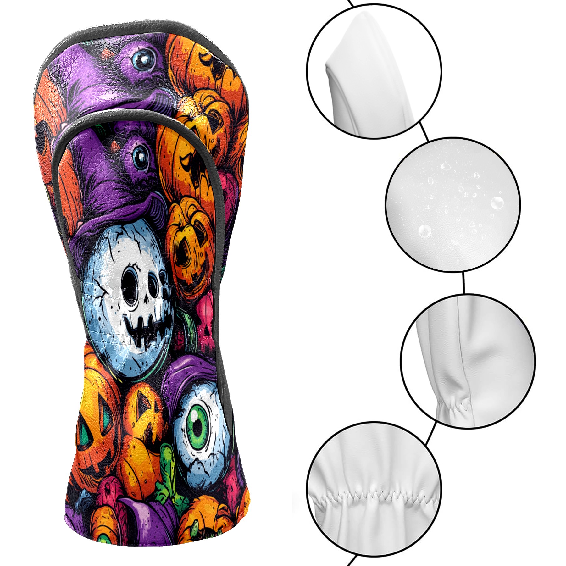 Golf Club Covers PU Leather Waterproof Head Covers for Fairway Woods Hybrids Pumpkin Eyeball