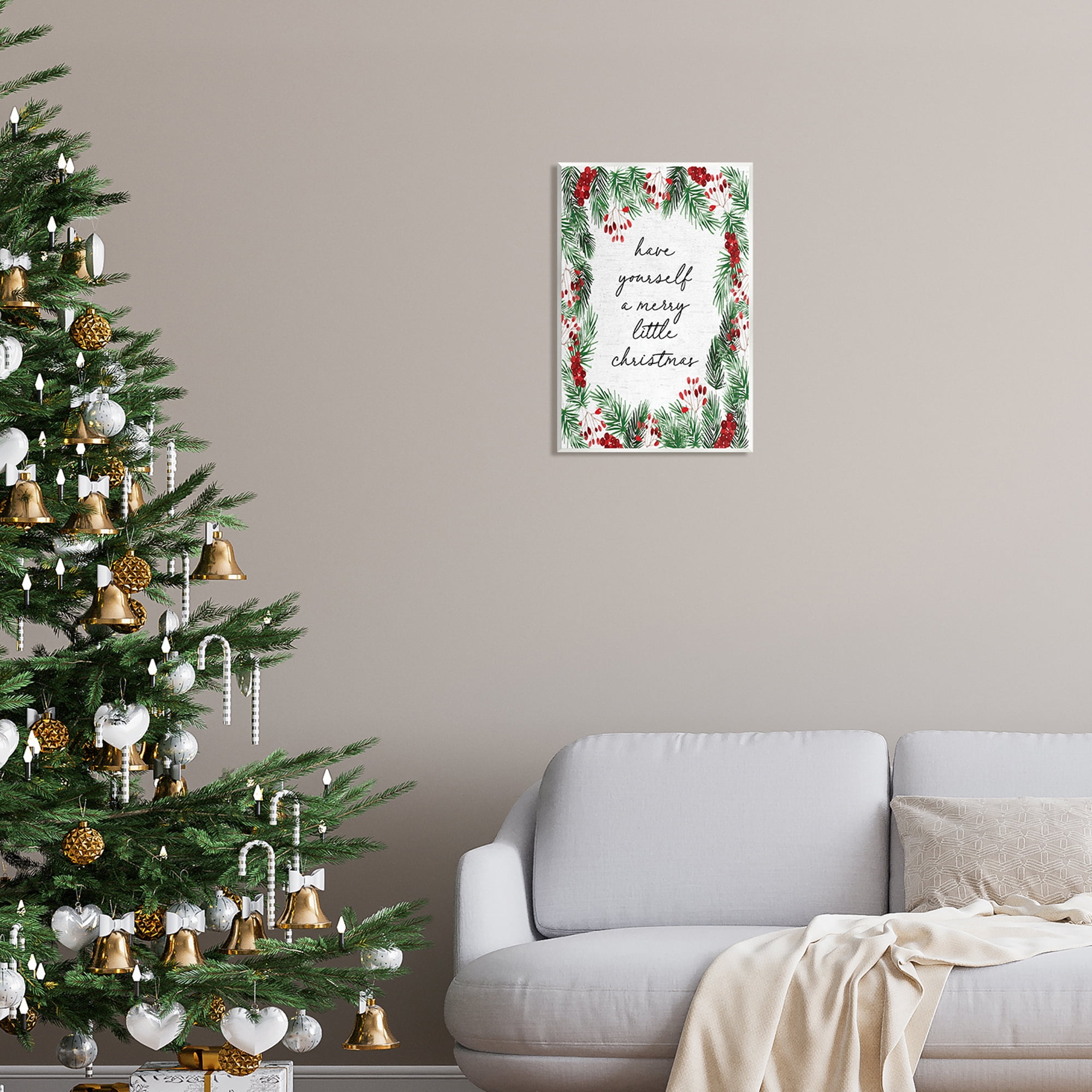 Stupell Industries Merry Little Christmas Script Holiday Painting Unframed Art Print Wall Art, 13 x 19