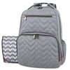 Fisher-Price 17”L Signature Morgan Quilted Multi-Pocket Diaper Bag Backpack with Matching Changing Pad, Insulated Bottle Pocket, Tablet Pocket and Stroller Straps in Gray