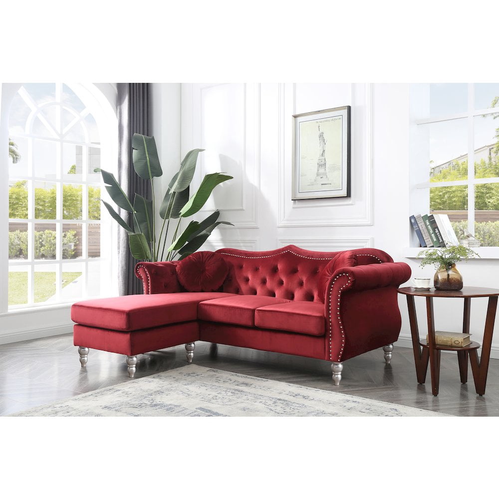 Glory Furniture Hollywood Sofa Chaise in Burgundy Color