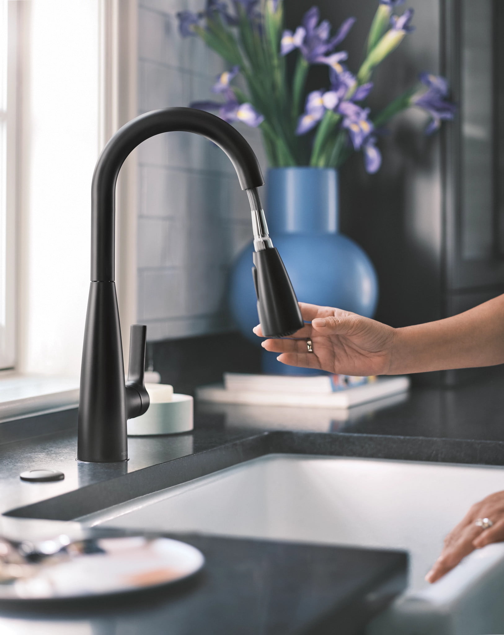 Moen Haelyn Single-Handle Pull-Down Sprayer Kitchen Faucet with Reflex and Power Boost in Matte Black