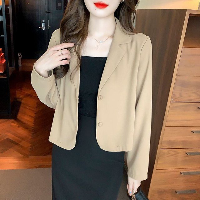khaki Small Suit Jacket Women‘s Spring and Autumn 2024 New Korean Style All-match Design Sense Small Short Top