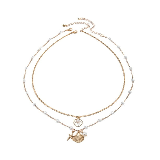 2 collares brillantes y joyas de playa para mujer Collar de perlas ajustable para todo tipo de ropa Collar de verano con motivo oceánico