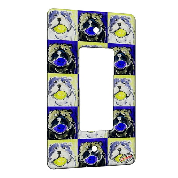 KuzmarK™ 1 Gang Rocker Wall Plate - English Bulldog Play Ball Dog Pattern Art by Denise Every