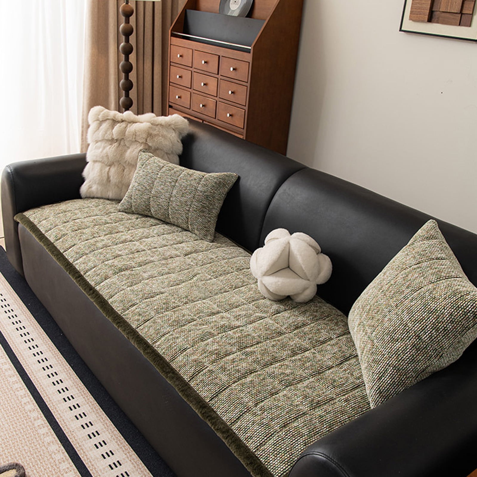 Plush Sofa Cushion Plush Sofa Cushion, Thick Quilted Seat Pad for Couch, Non-Slip Bottom, Warm Winter Cover, 51x20 Inches, Green Quilted Seat Pad