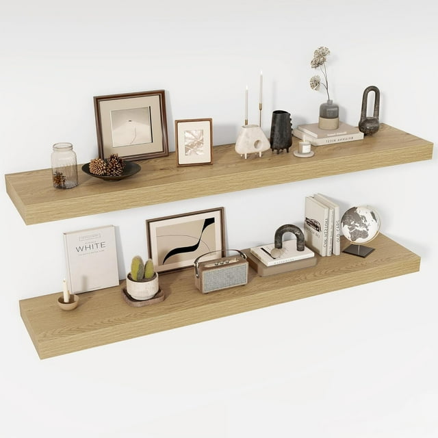Floating Shelves Deep Floating Shelf Wall Mounted Wall Shelves Rustic Deep Bookshelf Extra Deeper & Thicker Display Shelves for Bedroom Living Room Set of
