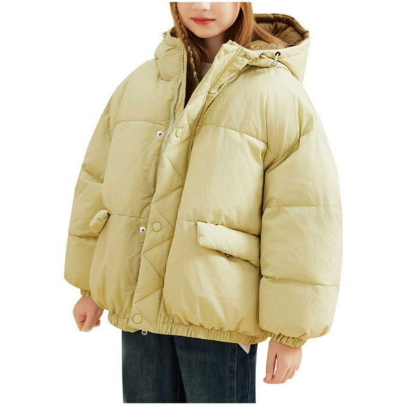 Cethrio Girls Puffer Jackets Size 7-8 T, Casual Thickened Long Sleeve Full Zip Winter Coats with Hood Green Size 7-8 T