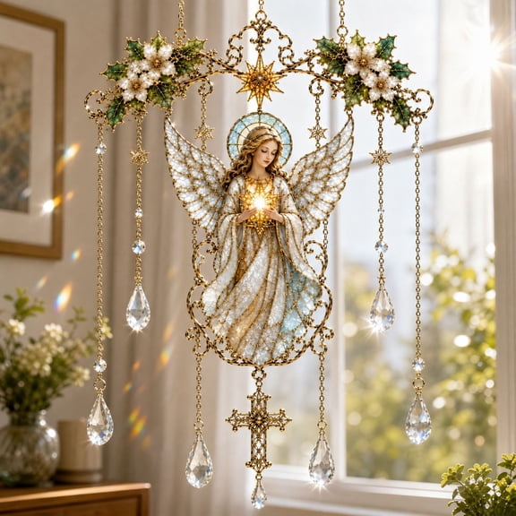 Angel Crystal Sun Catcher for Indoor Window, Rainbow Crystal Suncatcher Hanging Ornaments Garden Prism Suncatchers for Outdoor Christmas Gifts