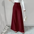 thumbnail image 4 of Cagogo Women's High Waisted Wide Leg Trousers with Pockets Button Elegant Long Palazzo Pants for Party Work Office Casual Beach Wear, Wine XL, 4 of 7