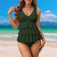 thumbnail image 5 of QIUOMBBP Ruffle Tankini Set for Women V Neck Flowy Tank Top with Bikini Bottom Summer Beach Pool Two Piece Swimsuits Army Green M, 5 of 10