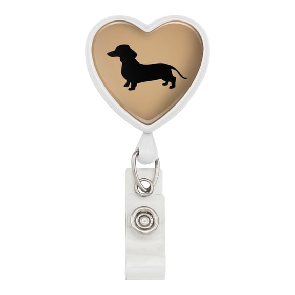 Dachshund Wiener Dog Heart Lanyard Retractable Reel Badge ID Card Holder - White