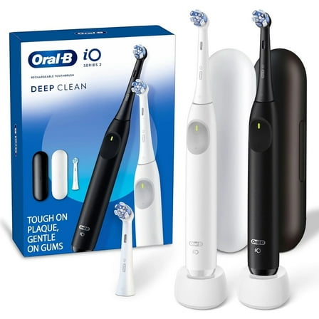 Oral-B iO Series 2 Electric Toothbrush, Pure White & Night Black, 2 Ct, 3 Heads