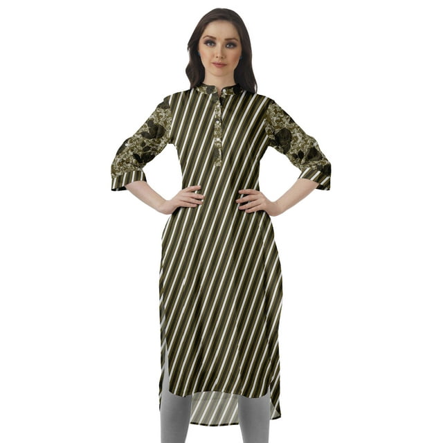 Moomaya Kurta d'Été en Coton Longueur Genou Imprimé Manches Retroussables Kurtis pour Femmes