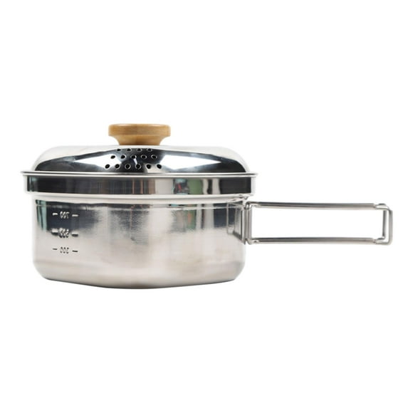 Camping Cook Pot with Folding Handle and Lid Portable Cookware Outdoor Pot Small
