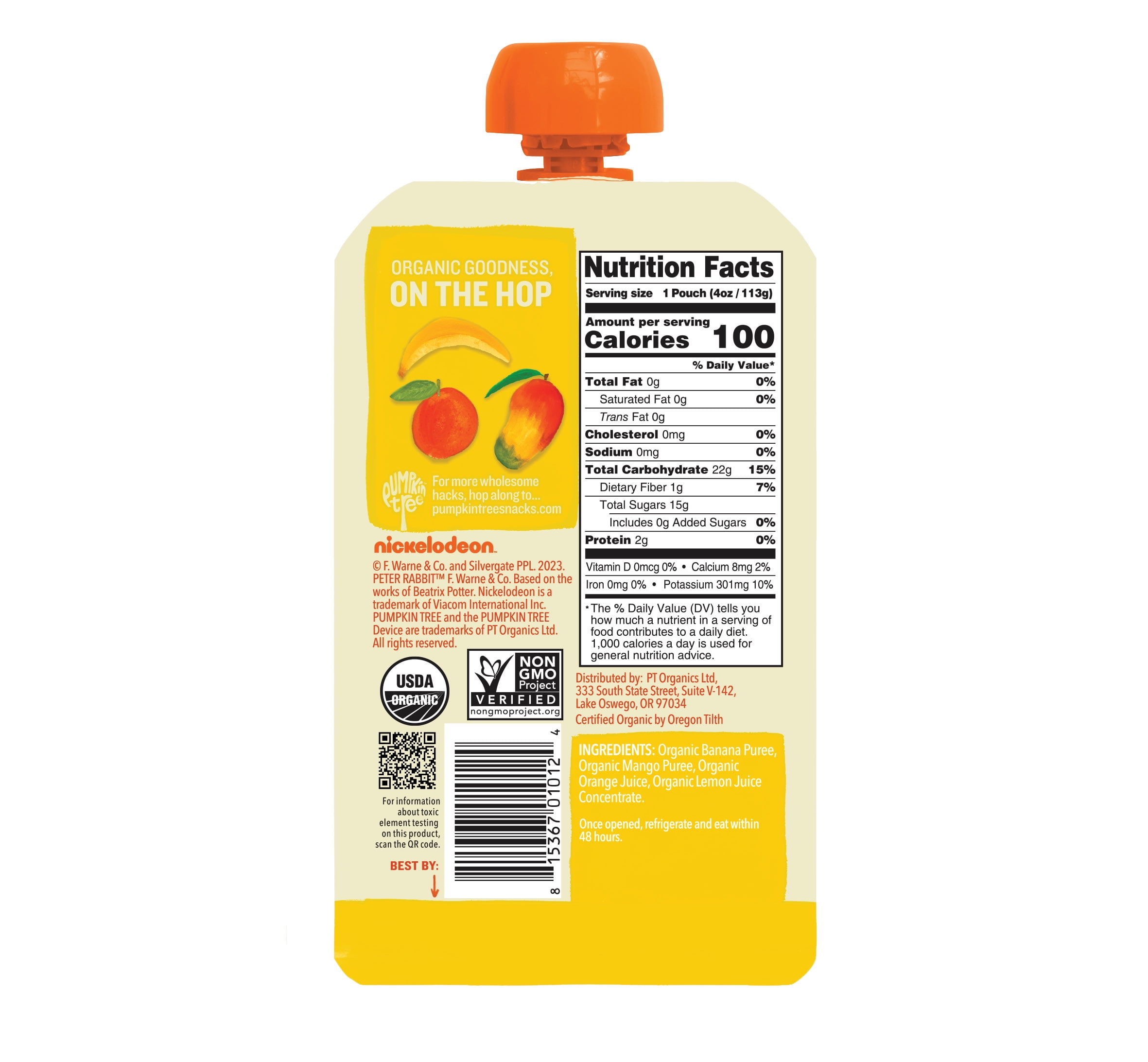 (12 pack) Peter Rabbit Banana Mango Orange Organic Fruit Puree 4 oz Toddler Snack