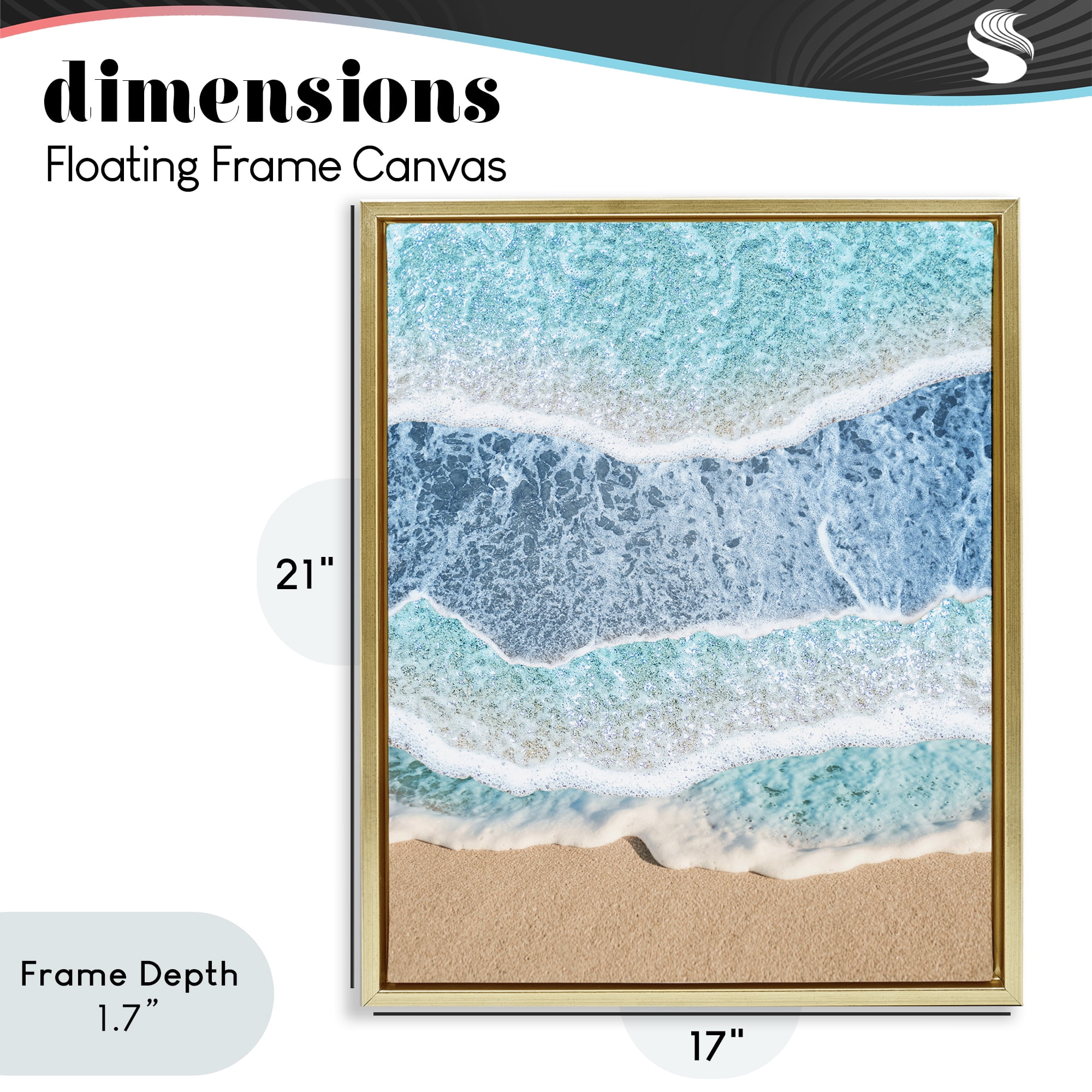 Stupell Industries Overlapping Shore Waves Gold Framed Floater Canvas Wall Art, design by Jesse Keith