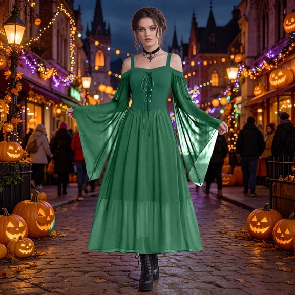 Witch Costume Women Plus Size Halloween Costumes Gothic Dresses Renaissance Medieval Adult Vampire Dress 2026 Green L