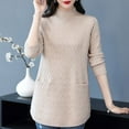 thumbnail image 4 of Women's Loose Fit Tunic Sweater, Plus Size Longline Knit Top, Slimming Casual Tunic, Mid-Length Round Neck Pullover, Fall Winter Blouse, Oversized Cozy Sweater, Outerwear Tunic Top Beige L, 4 of 9