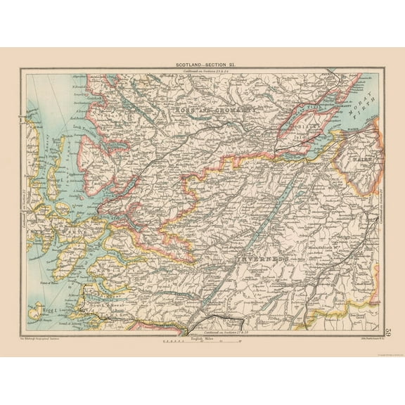 Historic Map - Highlands Scotland - Bartholomew 1892 - Vintage Wall Art