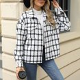 thumbnail image 5 of ZZkhGO Women's Long Sleeve Lapel Hoodless Jacket Plaid Button Cardigan Coat Top with Pocket Fall Casual Thickened Turndown Woollen Coat, 5 of 7