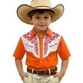 thumbnail image 2 of Baby Tees Kids Boys Denim Short Sleeve Western Print Button Down Shirt Girls Tops Orange 3-4 Years, 2 of 4