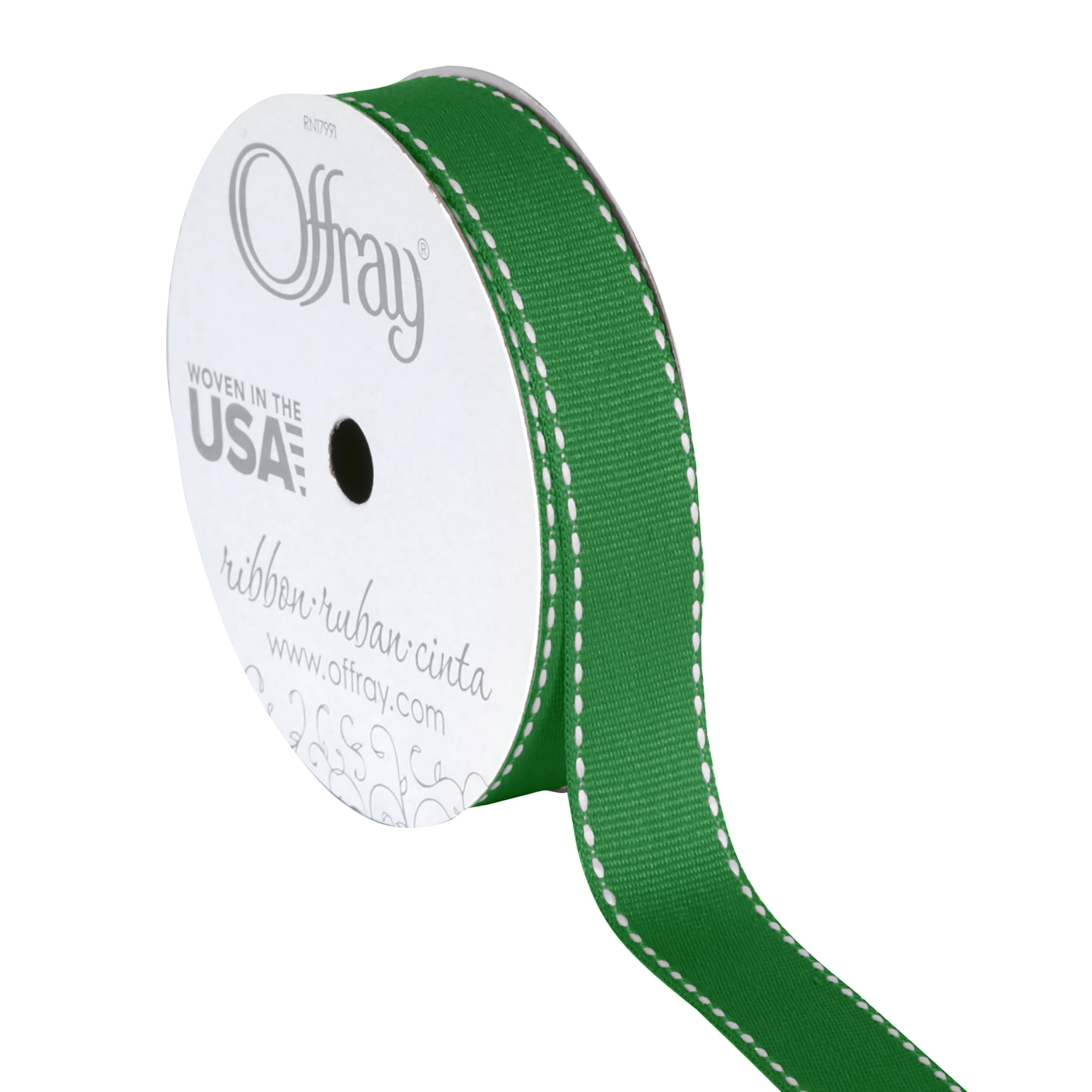 Offray Ribbon, Emerald Green 5/8 inch Side Stitch Grosgrain Polyester Ribbon, 9 feet