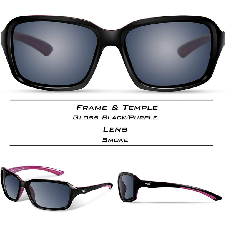 KastKing Alanta Polarized Sport Sunglasses, Gloss Black Purple Frame, Smoke Lens