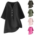 thumbnail image 4 of Lovskoo Cotton Linen Summer Tops for Women 2024 V Neck Half Sleeve Solid Color Loose Tops Shirt Dark Gray, 4 of 4