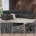 thumbnail image 2 of L Shaped Couches, Modular Sectional Sofa, Corduroy Couch with Armrest Storage and USB Ports, Cup Holders, Grey, 2 of 6