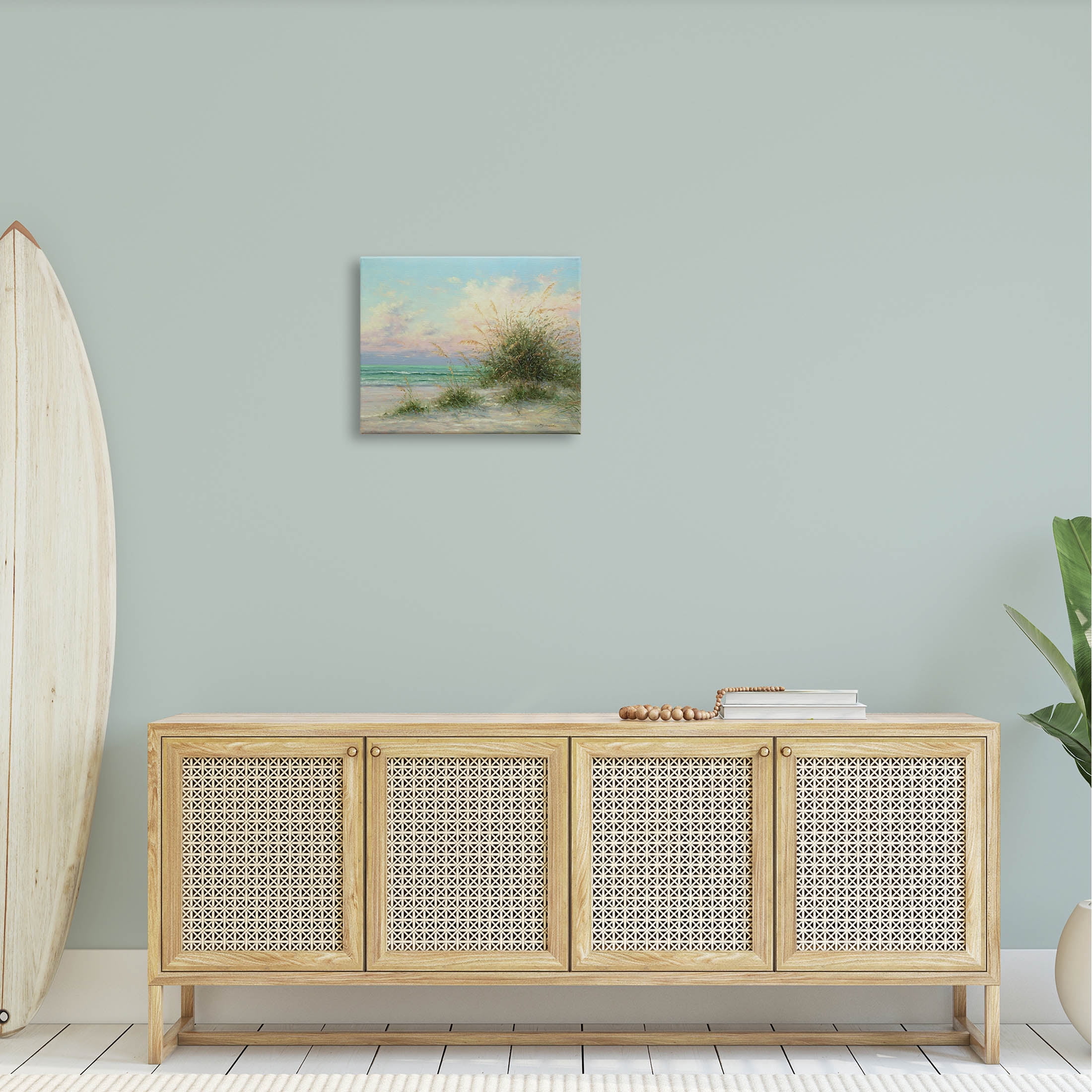 Summer Beach Grass Sea Waves Coastal Painting Gallery Wrapped Canvas Print Wall Art