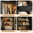 thumbnail image 3 of Homieasy Closet system with 2 wooden drawers, 6 hanging rods and corner tower, corner closet system with hanging, L-shaped walk-in wardrobe organizer, 2000+ lbs capacity, set of 3, Black, 3 of 7