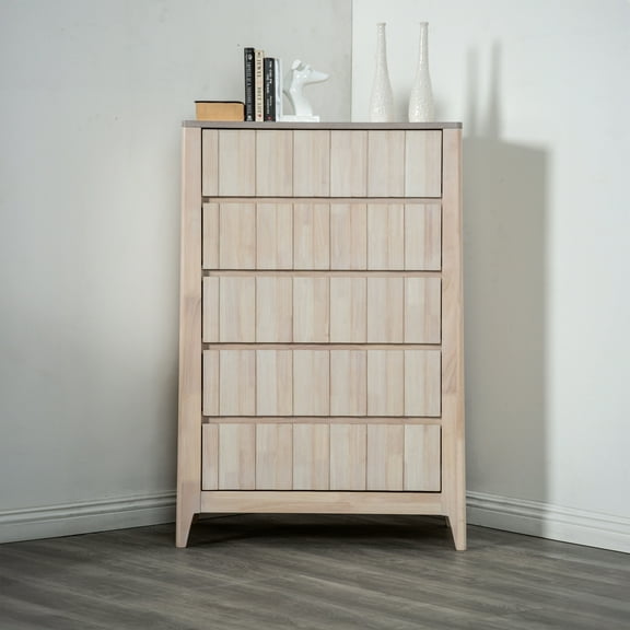 Furniture of America Rya Kids Mid-Century Modern 5-Drawer Vertical Dresser, Washed White
