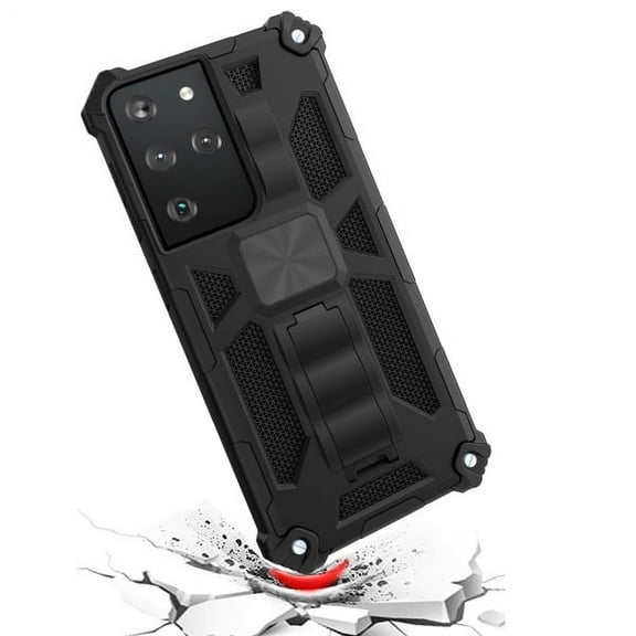 Xpression Samsung Galaxy S21 Ultra (6.8") Phone Case Military Hybrid Heavy Duty Shockproof Protective Hard Shell Built Foldable Kickstand Cover [Black]