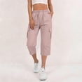 thumbnail image 3 of Stamzod Cargo Capris for Women with Pockets Summer Casual Loose Wide Leg Capri Pants for Hiking Travel Pink C XL, 3 of 9