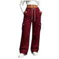 thumbnail image 3 of Wide Leg Sweatpants Women Zaewscy Women's Casual Solid Color Drawstring Elastic Waist Sweatpants Cuffed Side Pockets Pants Wine XXL, 3 of 8