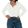 thumbnail image 3 of Button Down Shirt for Women Long Sleeve Solid Color Blouses Tops Business Casual Work Outfits White (256) S, 3 of 10