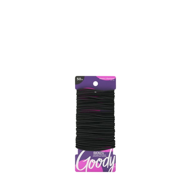 Goody Goody Ouchless Elastics Black Hair Ties, 2mm Hair Elastics, 50