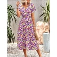 thumbnail image 4 of Liacowi Women's Summer Beach Midi Dress Floral Print Short Sleeve Wrap V Neck Tie-Front Slit A-Line Dress, 4 of 6