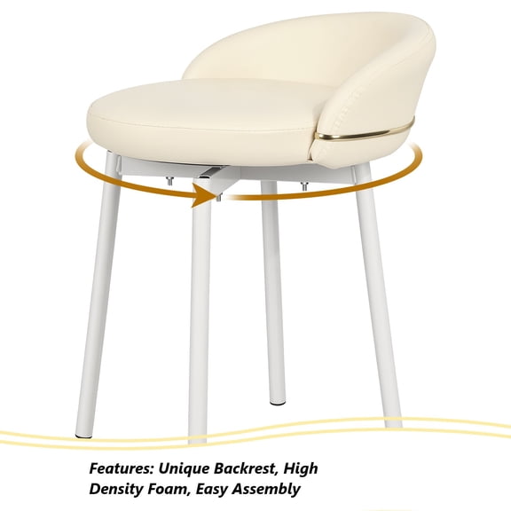 AurumEdge Vanity Chair Stool with Back, Cute Makeup Chairs, Girl Desk Chai.r, Small Accent Chair for Home Bedroom and Living Room(Rotatable)
