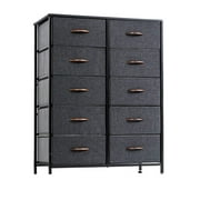 Waytrim Modern Dresser and Chest of 10 Drawers Storage Tower Steel Frame Closet Fabric Cabinet Organizer in Home for Bedroom Gray
