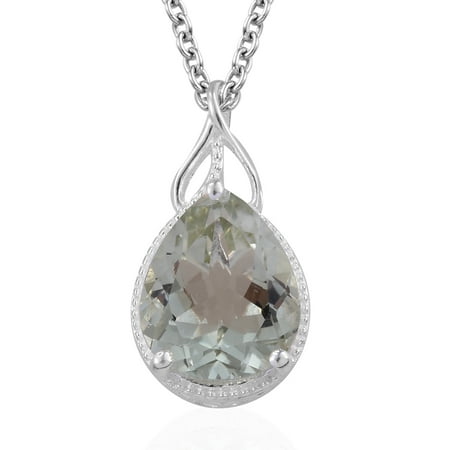 Genuine Amethyst 925 Silver Pendant - 925 Sterling Silver Stainless Steel Green Amethyst Solitaire Statement Chain Pendant Necklace Jewelry for Women 20
