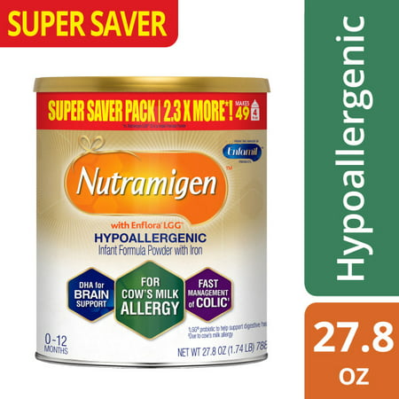 Nutramigen Hypoallergenic Baby Formula - Powder, 27.8 oz Super Saver Can - with Iron and Enflora (Best Type Of Formula For Breastfed Babies)