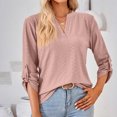 thumbnail image 2 of Npasoilc Tops for Women Trendy Textured Jacquard Long Sleeve V-Neck Button Up Cuff Lightweight Breathable Blouse Solid Color Casual Loose T-Shirts, 2 of 7