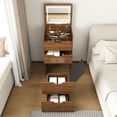 thumbnail image 2 of 3-in-1 Vanity Desk with Lighted Mirror & Stool, Flip Top Makeup Dressing Table, Compact Storage for Bedroom, Bathroom, Dressing Room (18.9"L, Walnut), 2 of 9